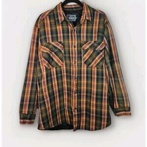VTG Woolrich Shirt Jacket Unisex Large Green Pink Plaid Lined Quilted Insulated